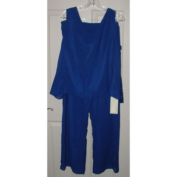Embellished Royal Blue Plus Sz 20 Pull On Pants & Sparkly Sleeveless Shirt Set - Picture 2 of 7